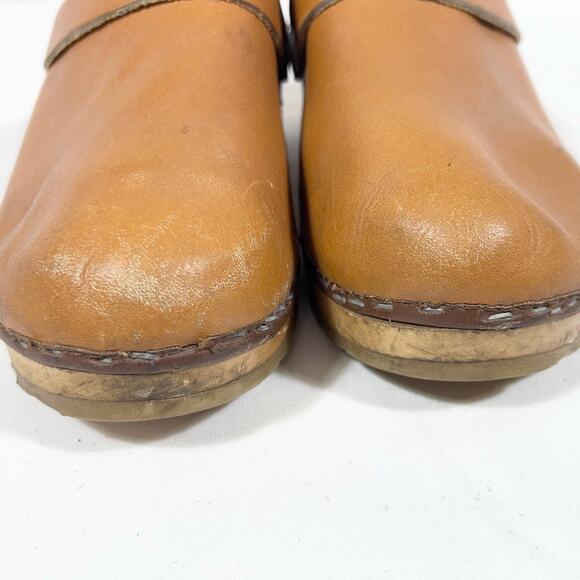 Vintage Tretorn ABBA Wooden Slippers Clogs Women 5 (35) Tan Leather Sweden 1970 - Picture 12 of 14